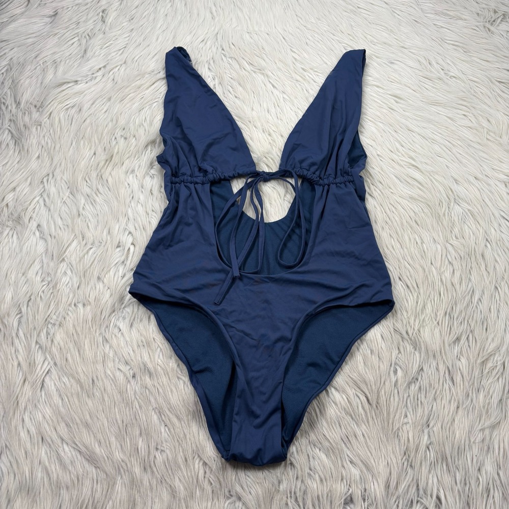 NWT Envya Women's M Blue Tie Front Cut Out One Piece Swimsuit Scoop Back